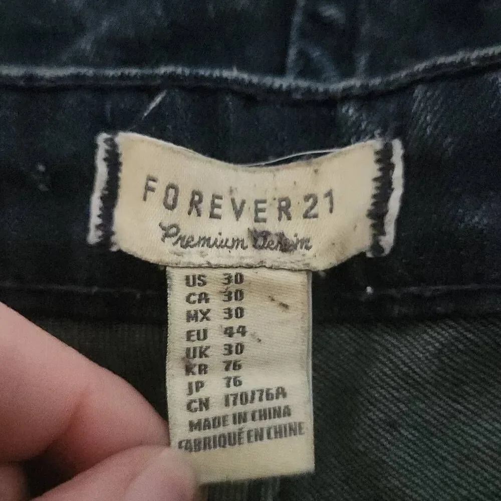 Forever 21 Women's Size 30 Black Blue Denim Button Down High Rise Shorts